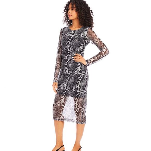 Karen Kane Mesh Side Shirred Midi Dress – Mixed Animal Print, Size Small, NWT - Picture 2 of 5